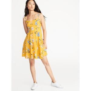 Old Navy Yellow Floral Spaghetti Strap Mini Cami Camisole Fit & Flare Dress Sz S